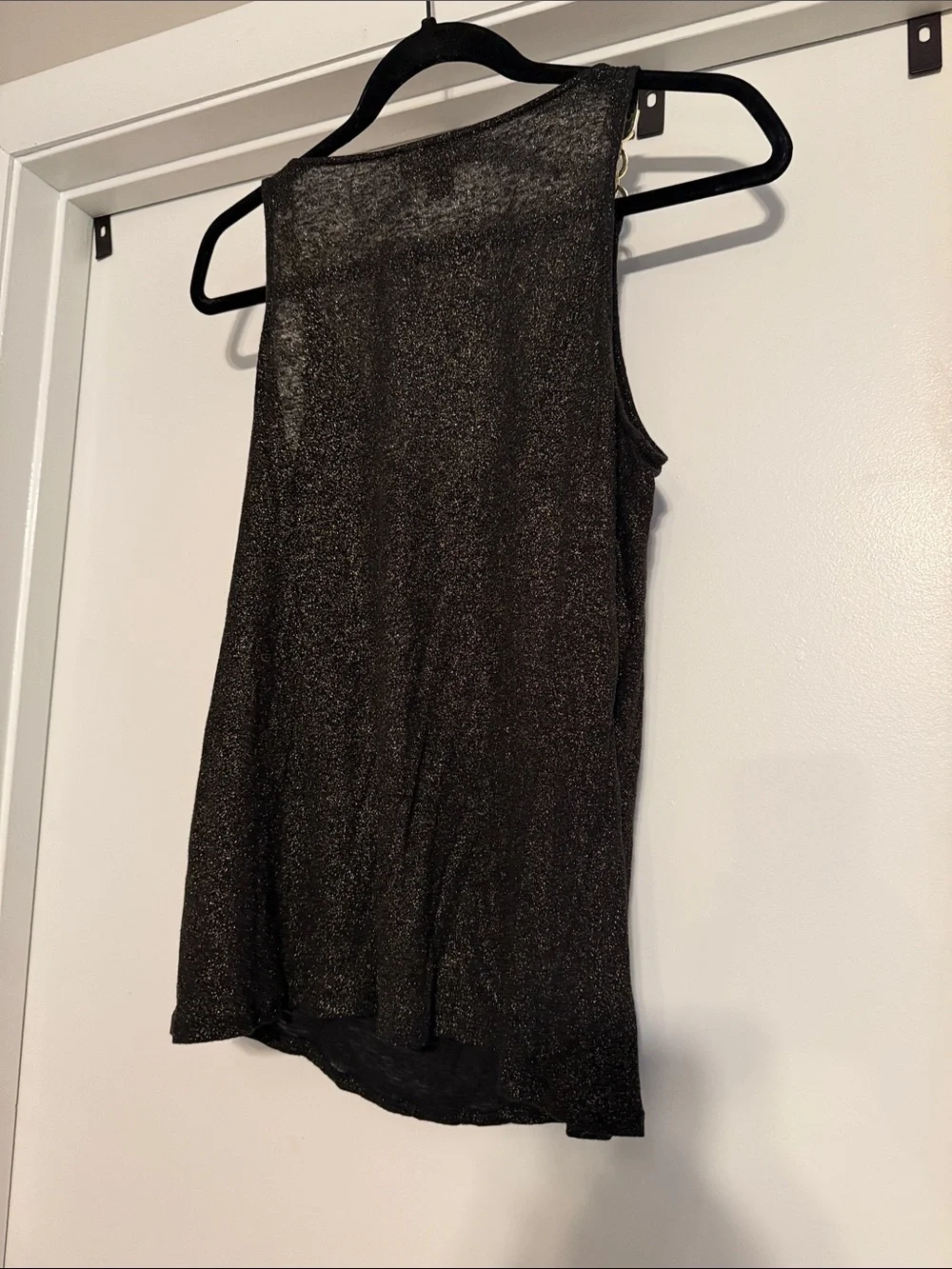 Michael Kors Black Metallic Chain-Detail Cowl Neck Tank